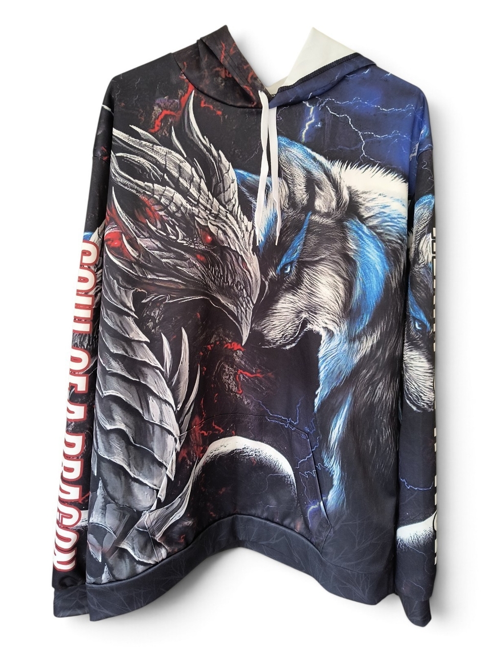 Jay’s Rock Dragon vs Wolf Graphic Pullover Hoodie Size XL